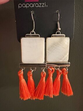 Paparazzi Silver & Coral Tassel Dangle Earrings